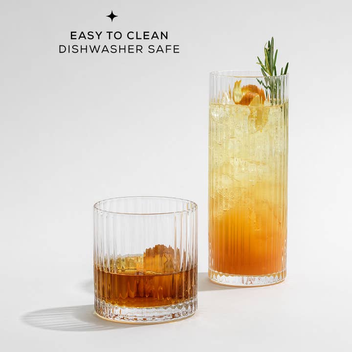 JoyJolt - Wholesale Cocktail/Liquor Glass - JoyJolt Elle Fluted Highball Juice Tumblers Glass - Set of 2