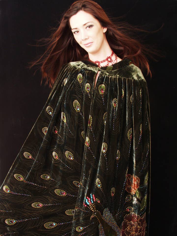 Western Fashion - Wholesale Cape - Women's - 8482 - Beaded Velvet Victorian Peacock Cape