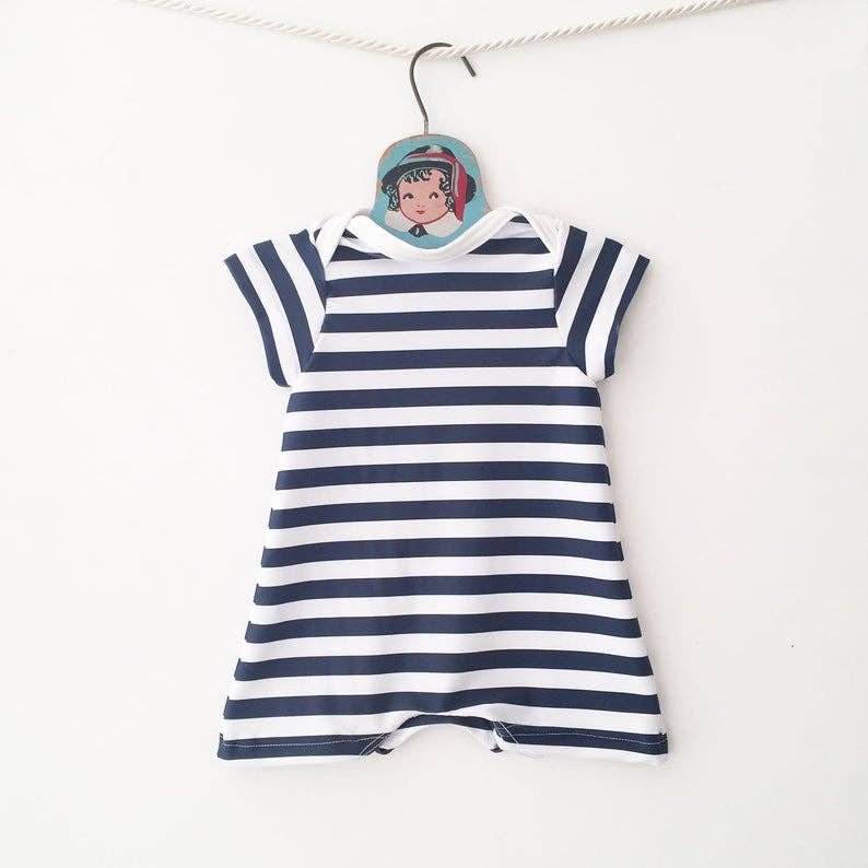 Mabel - Wholesale One Piece Swimsuit - Kids - navy blue striped swimsuit - sizes NB to 3T1