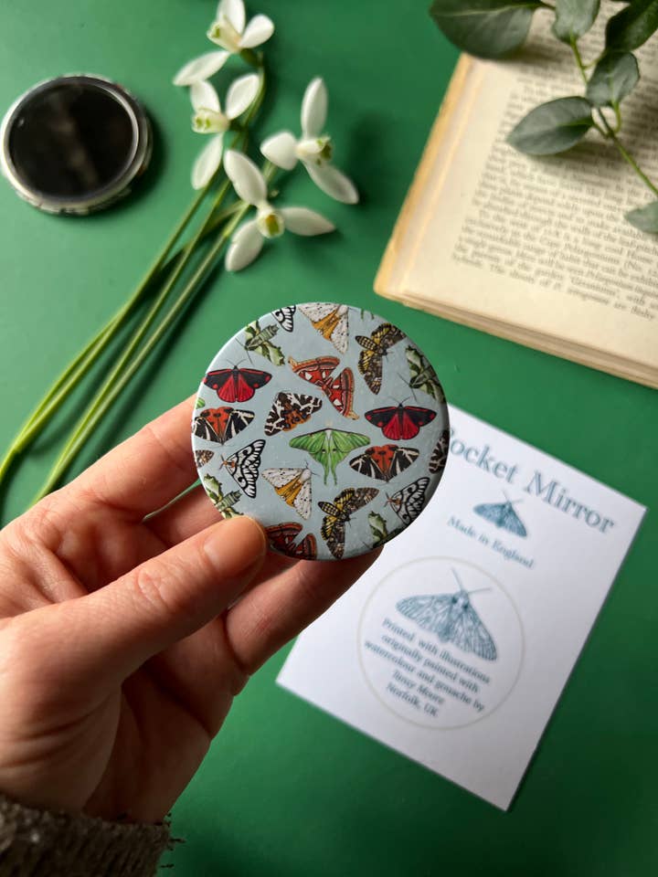 Moths Pocket Mirror for wholesale by Tansy Moore