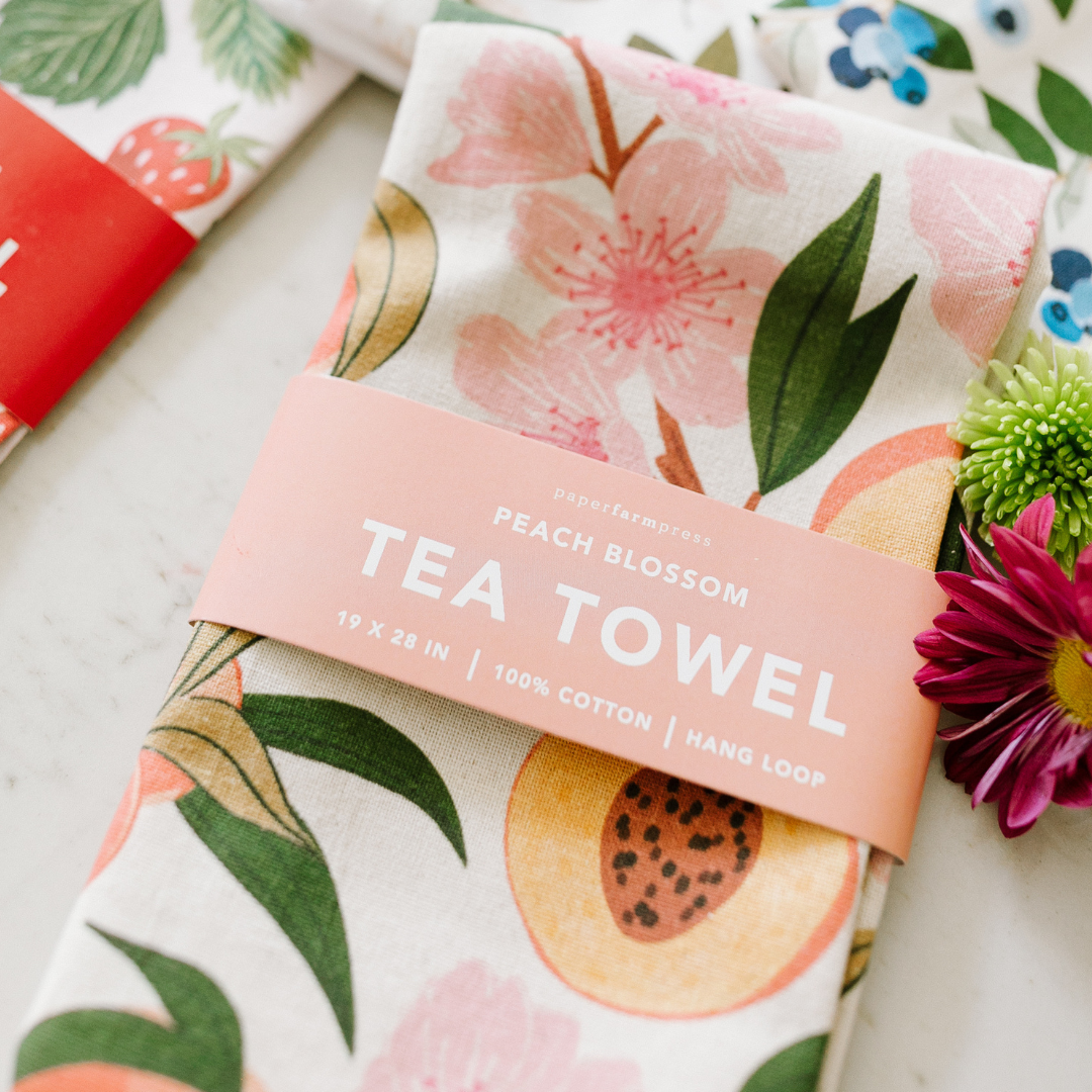 Paper Farm Press - Wholesale Tea Towel - Peach Blossom Tea Towel2