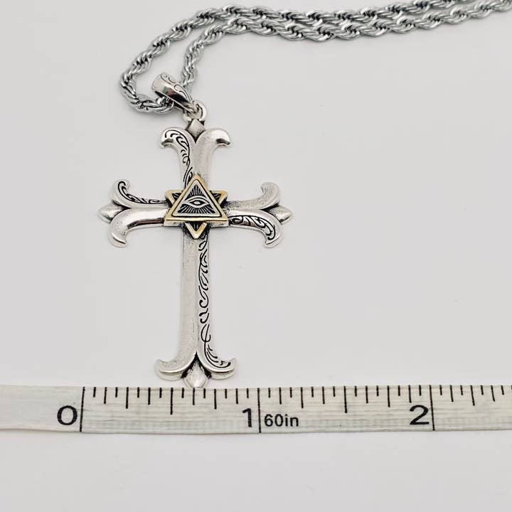 Colgante y cadena (600 mm) Collar con colgante en forma de cruz en forma de ojo de Dios para hombre, joyería MJ de venta al por mayor en Faire3