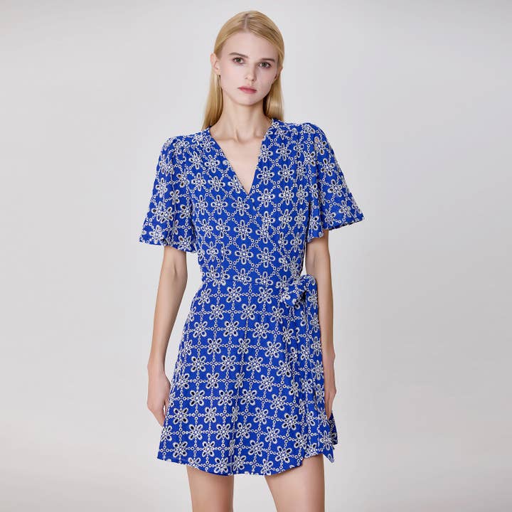 Floral lace wrap dress with tie for wholesale by Smart and Joy