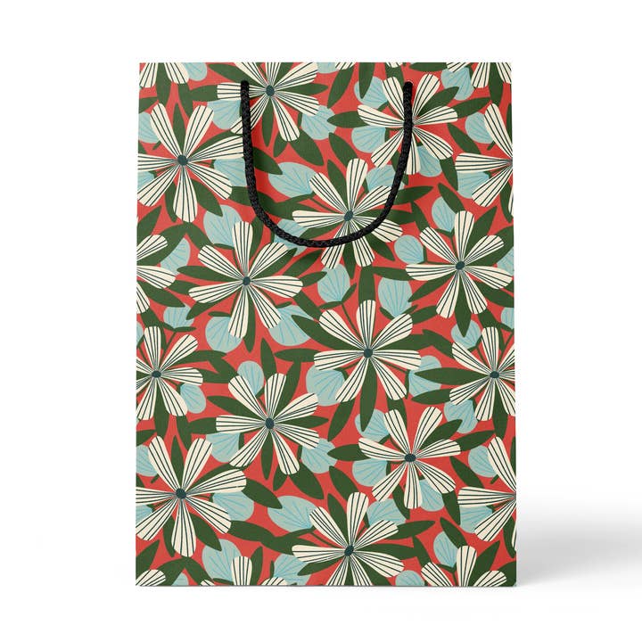Take A Holiday Large Gift Bag – Red and White Floral Design for wholesale by Rebecca Jane Woolbright