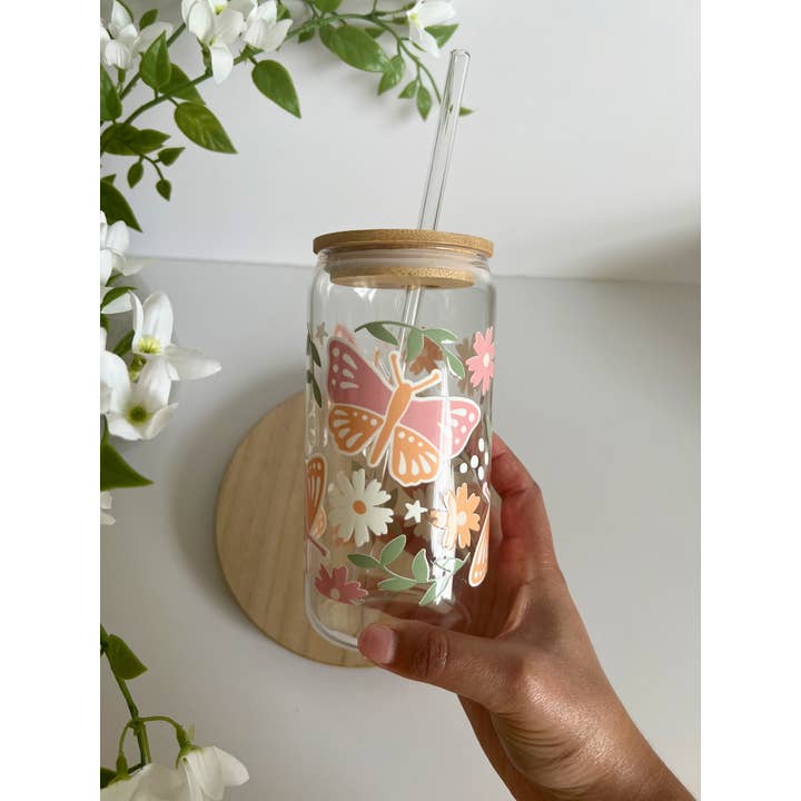 Birdie & Co. – wholesale Dricksglas och koppar – Fjäril och blomma burkglas, vår iskaffeglas1