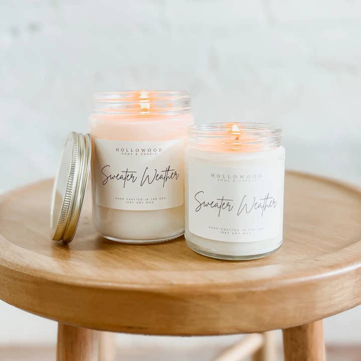 Hollowood Home and Candle - Wholesale Jar/Filled Candle - SWEATER WEATHER |FALL & HOLIDAY CANDLE | 100% SOY WAX | 8 OZ