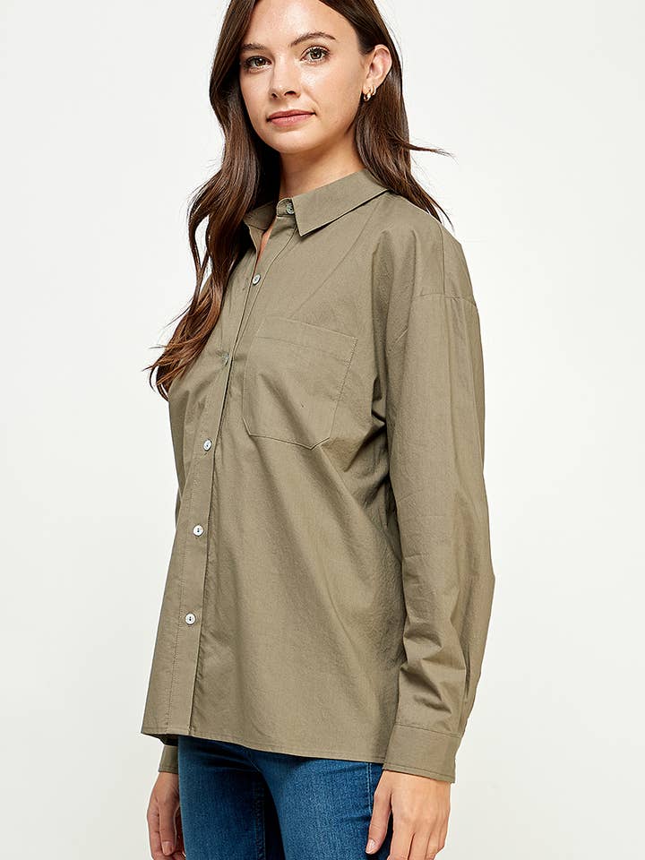 FUN2FUN - Wholesale Button Down Shirt - Women's - POPLIN COTTON BUTTON DOWN POCKET SHIRT5