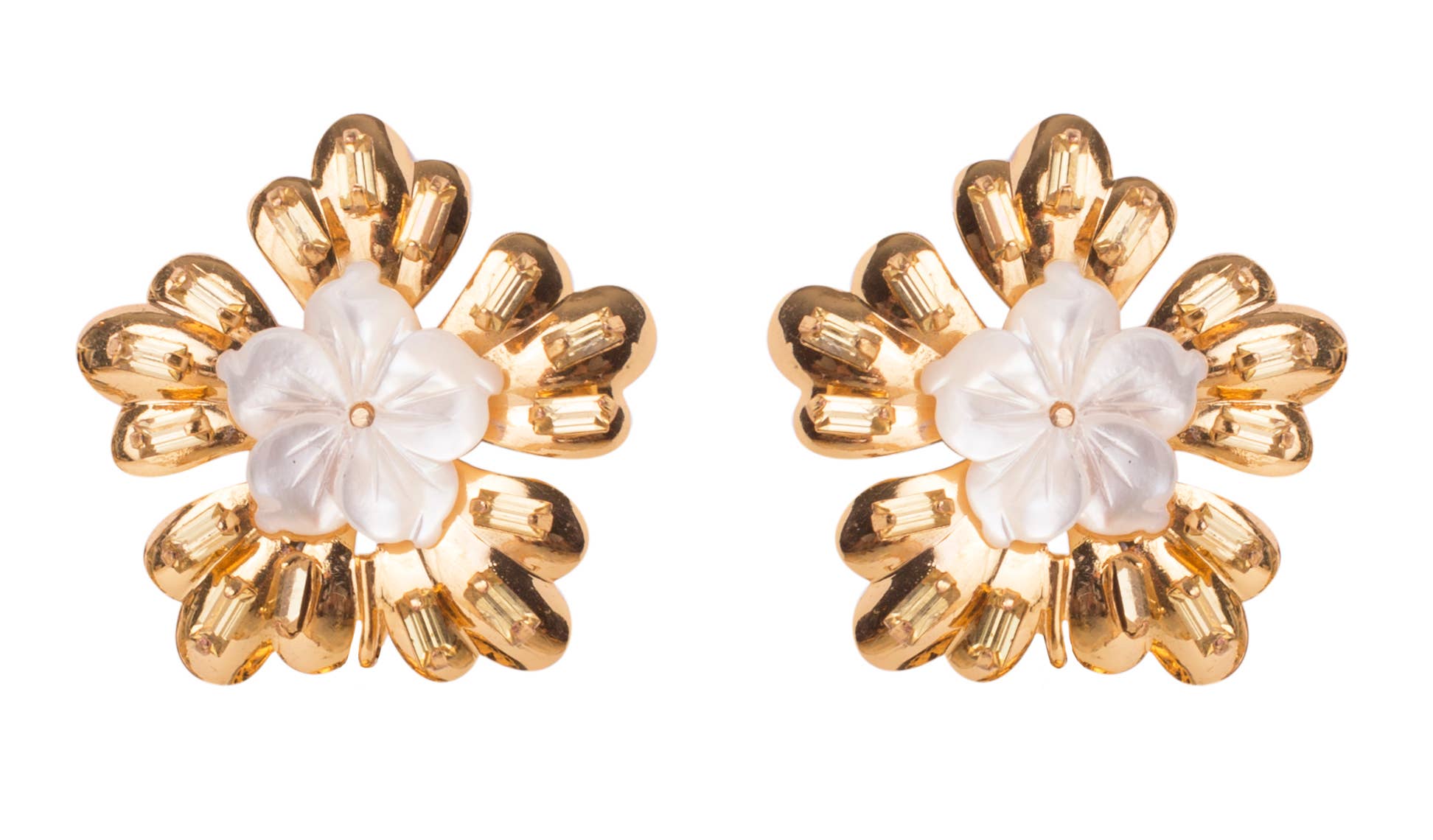 Bounkit - Wholesale Stud/Post Earrings - Mother of Pearl and Lemon Quartz CZ Earrings0