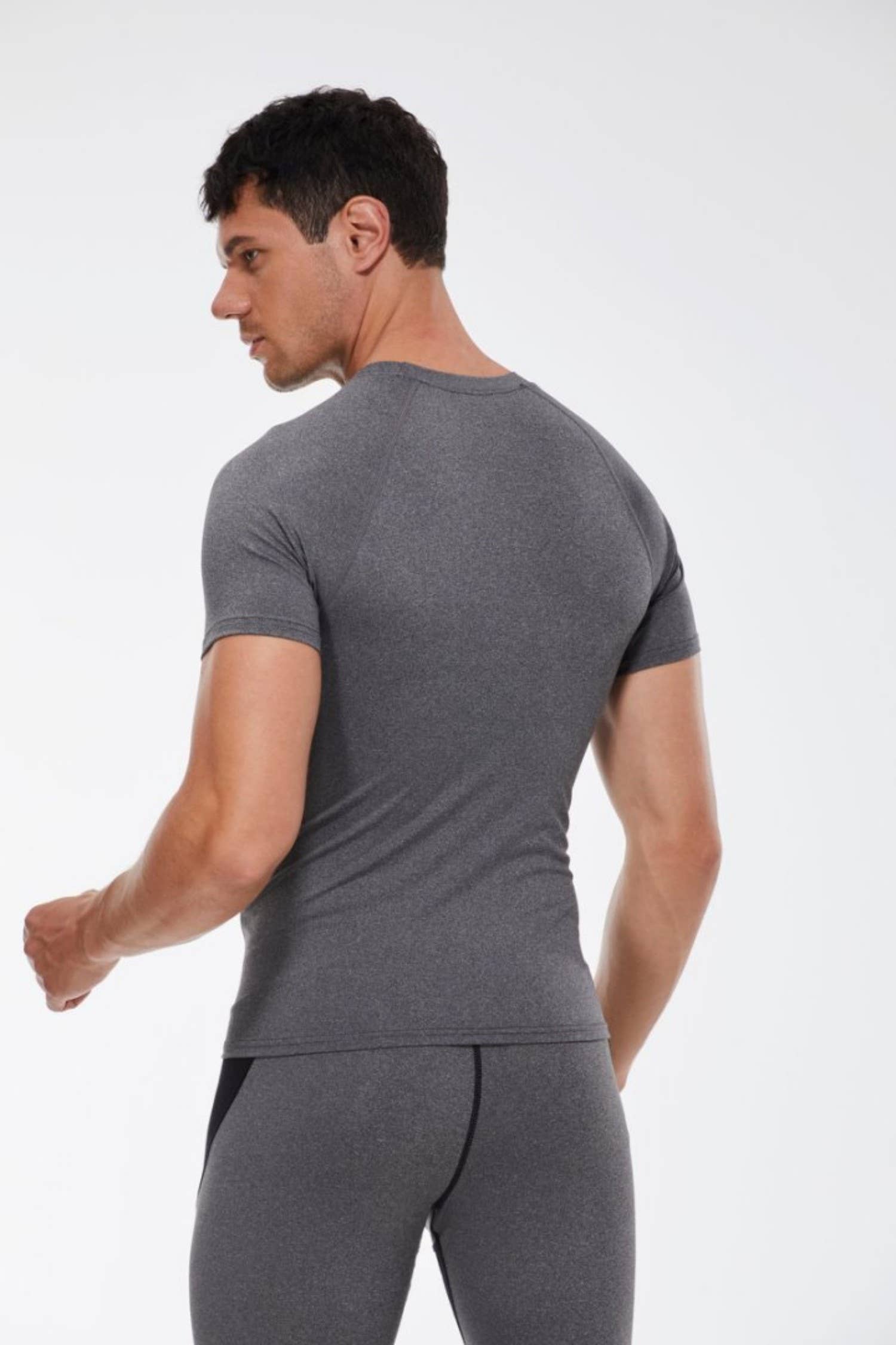 Active by Anna-Kaci - Vente Haut de sport – homme - T-shirt à manches courtes de compression en tissu stretch chiné6