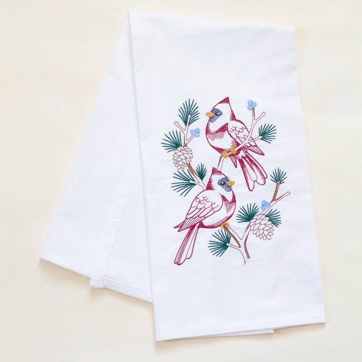 Towel - Cardinals in Pine Tree Branch for wholesale by Vibrantly Blue