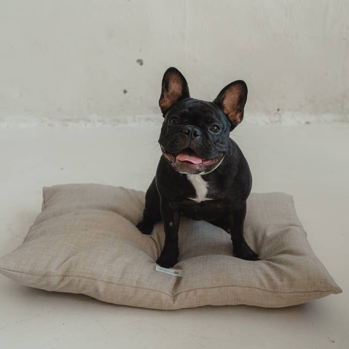 dexypaws – Großhandel Haustierbett – Hund – Steinwasch-Leinen-Hundebett, neutrale Farbe3