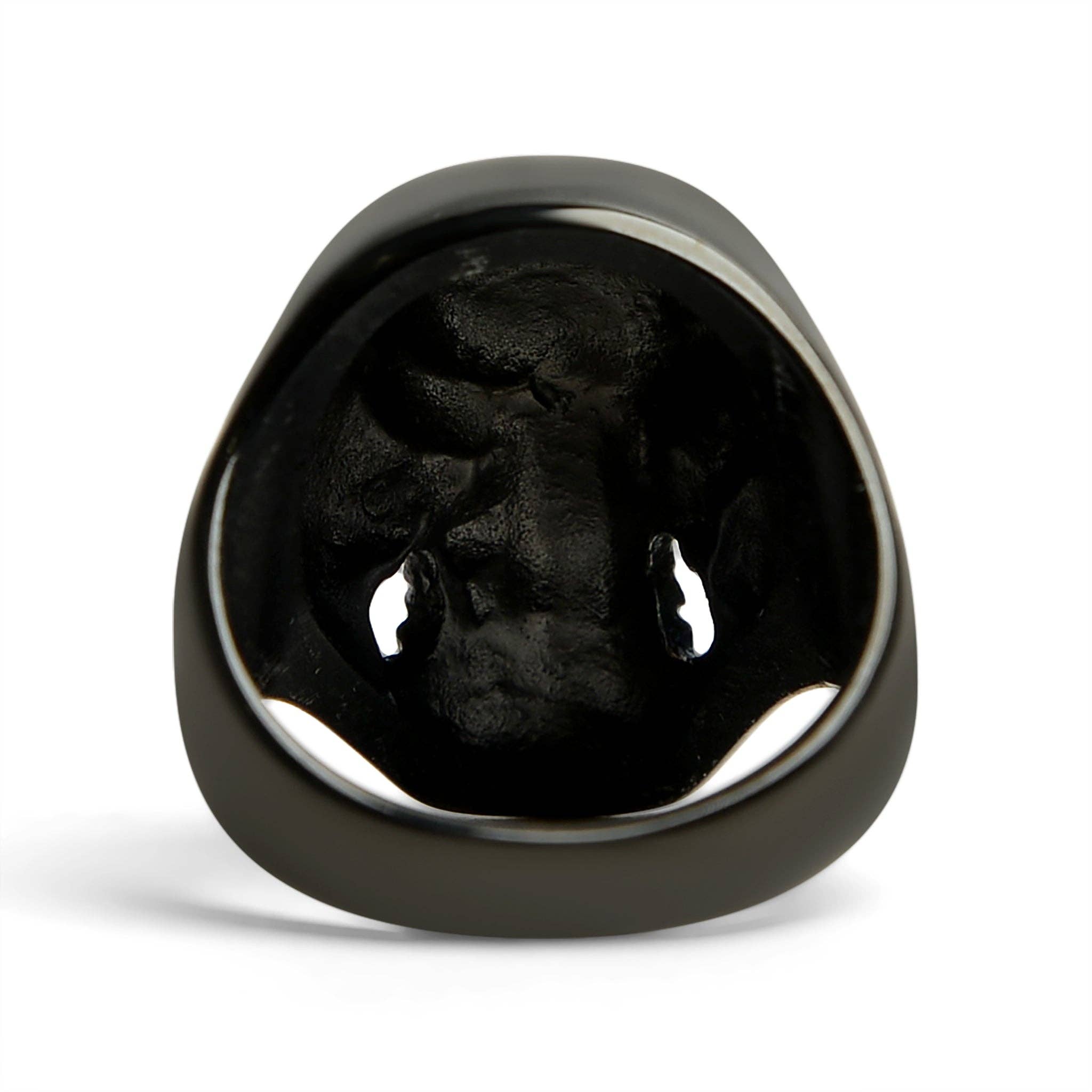 WJW - Wholesale Cocktail/Statement Ring - Black Grinning Skull Stainless Steel Ring