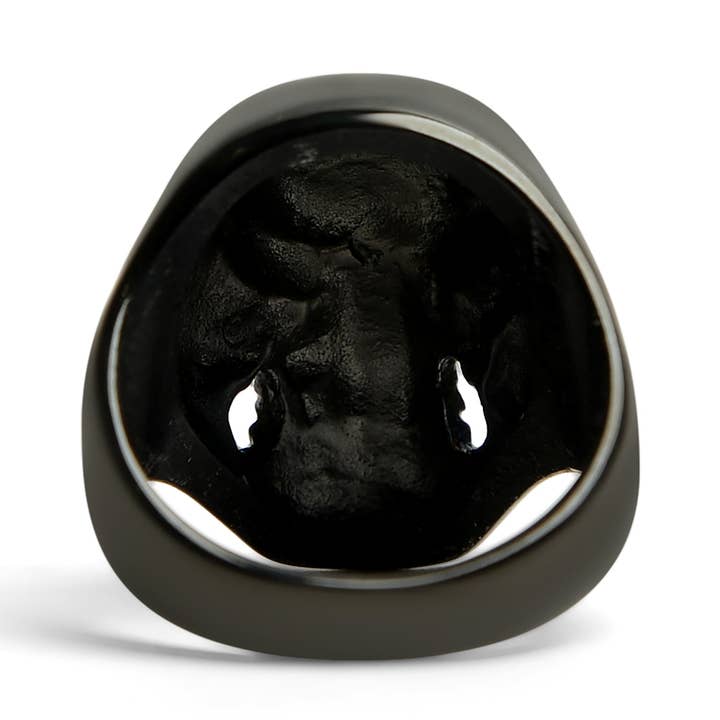 Black Grinning Skull Stainless Steel Ring for wholesale by WJW