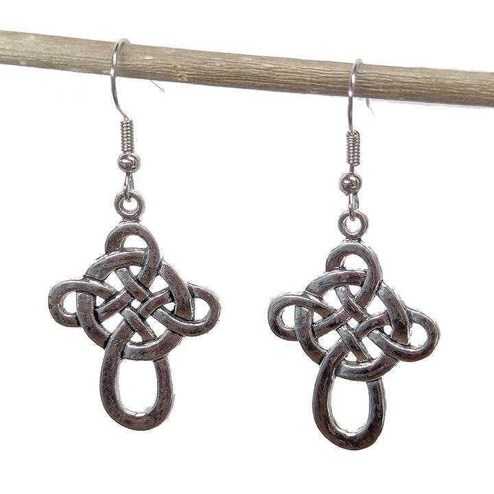 Large Celtic Knot Chinese Cross Antique Silver Earrings for wholesale by Stylish Jewelry Supply