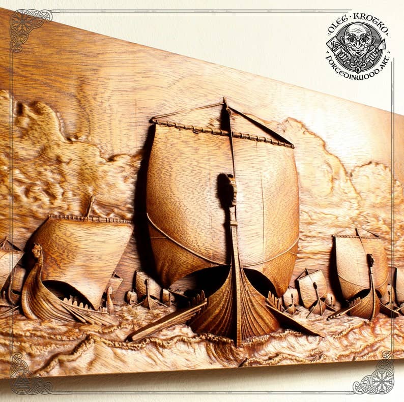 Forged In Wood - Vente Décoration murale - DRAKKARS : Magnifique sculpture en bois représentant l'art viking7