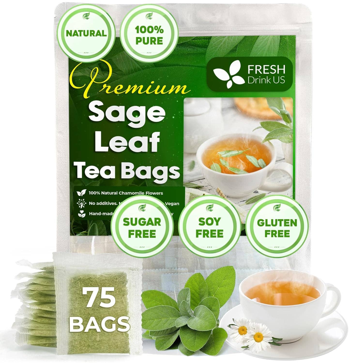 Naomi's Happy Place Shop - Wholesale Tea Bags - Sage Leaf Tea Bags, 100% Natural & Pure from Sage Leaves. Loose Leaf Sage Herbal Tea. Sage Leaf Tea. Made with Natural Material Tea Bags. No Sugar, No Caffeine, No Gluten, Vegan.1