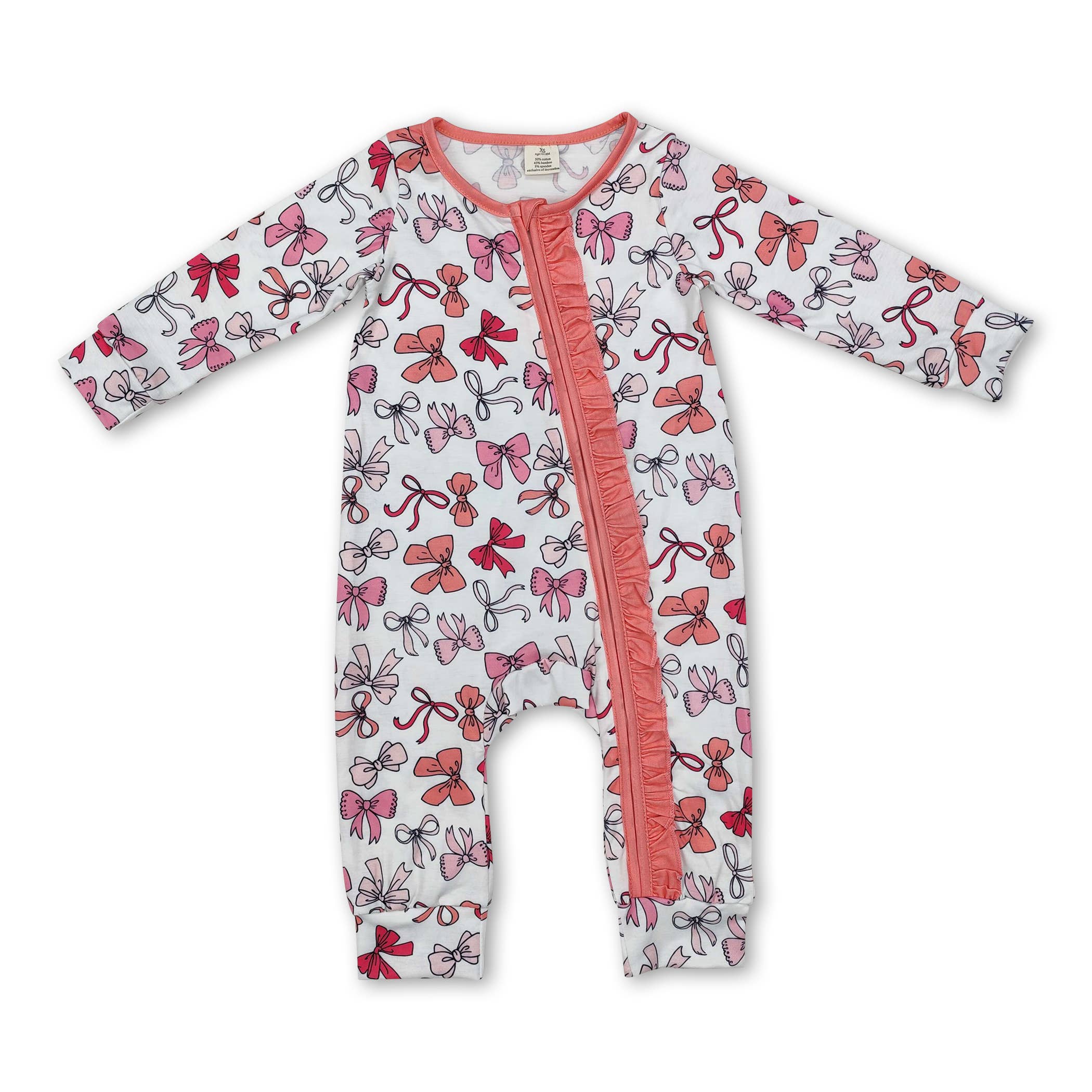 Yawoo Garments - Vente Barboteuse – bébé - Barboteuse zippée en bambou à manches longues avec nœud rose pour bébé fille6