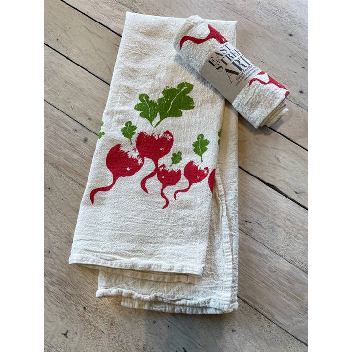 Screen Printed Radish Flour Sack Towel for wholesale by East Street Arts