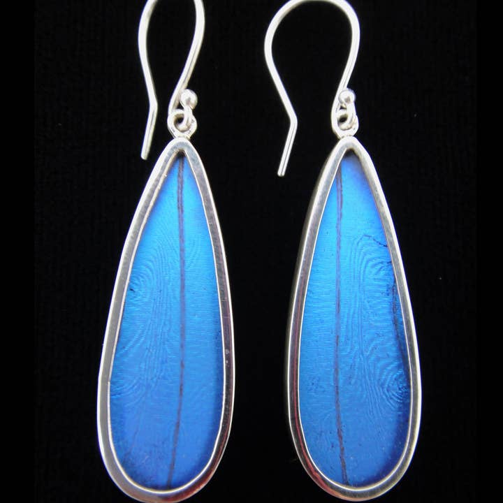 Tika - Wholesale Dangle Earrings - Shimmerwings "Blue Morpho" Butterfly Long Drop Earrings