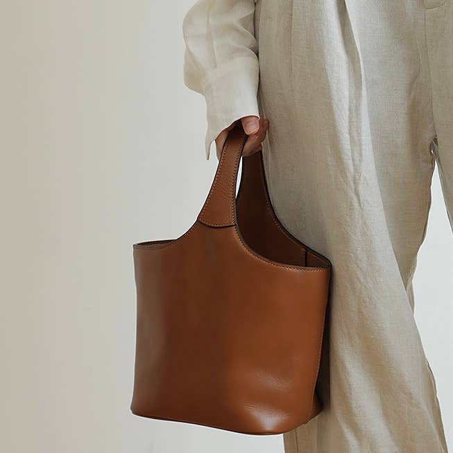 Sook Stainable - Wholesale Shoulder Bag - Women's - Elle - Minimalism Style Genuine Leather Bucket Shape Bag0