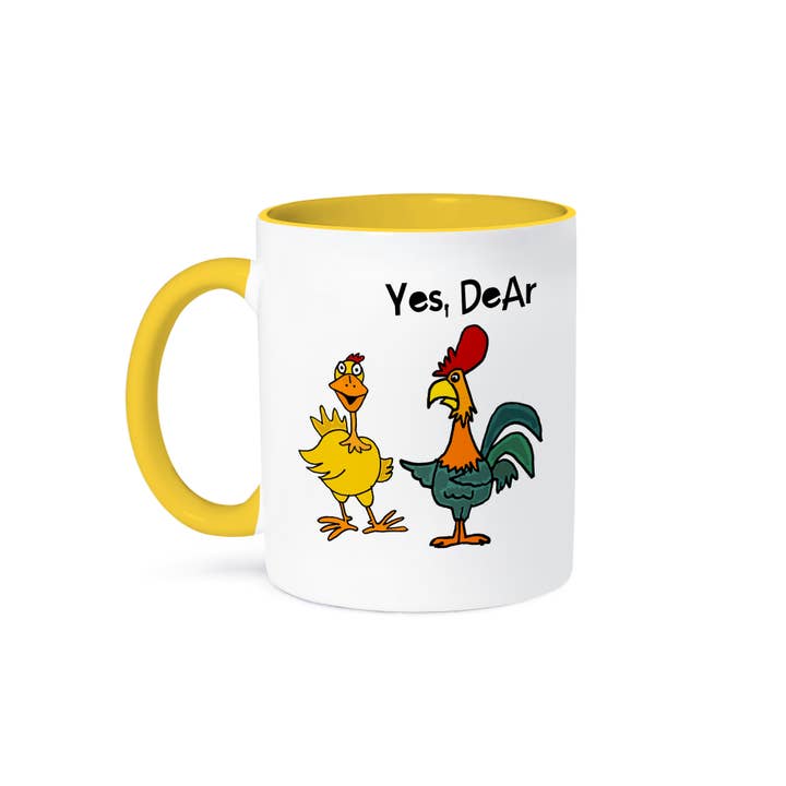 3dRose - Wholesale Coffee Mug - 3dRose, Cute funny Hen Pecked Rooster chicken saying Yes dear to Hen, Mug