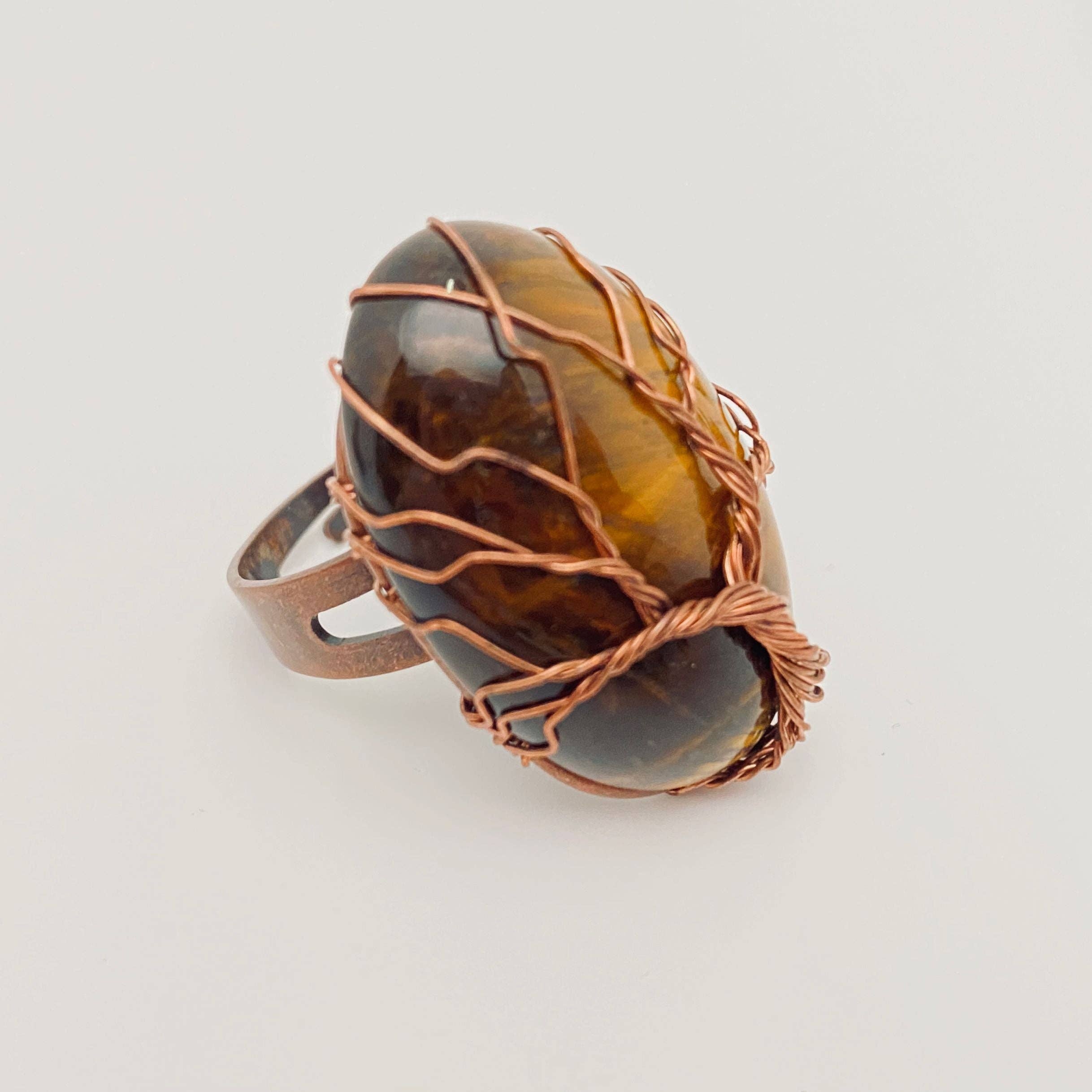 Mio Queena - Wholesale Cocktail/Statement Ring - Hand-wrapped Oval Natural Stone Tree of Life Ring3