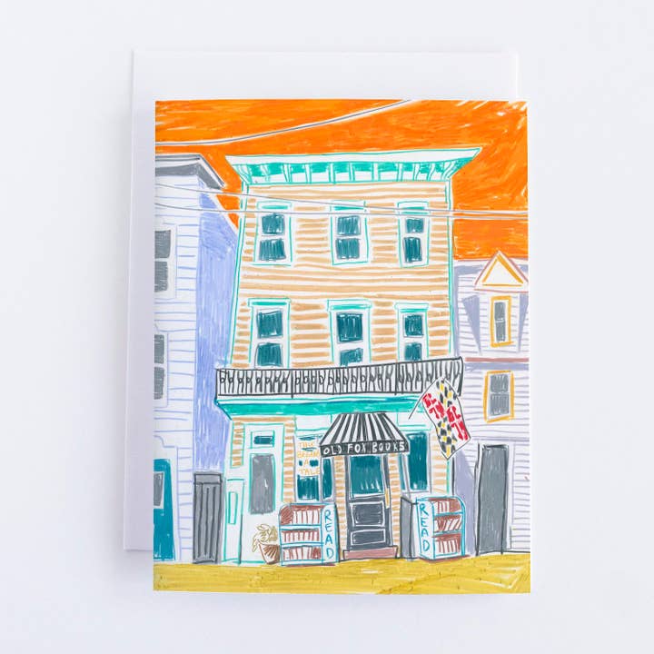 Carte de vœux de la vitrine OFB | Old Fox Books pour la vente par Kristin Cronic Studio