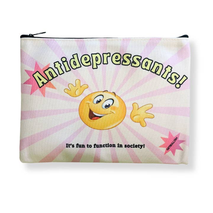 GetBullish Antidepressants! Canvas Zipper Pouch 9.5" x 7" | Cosmetics Bag or Pencil Case for wholesale by GetBullish