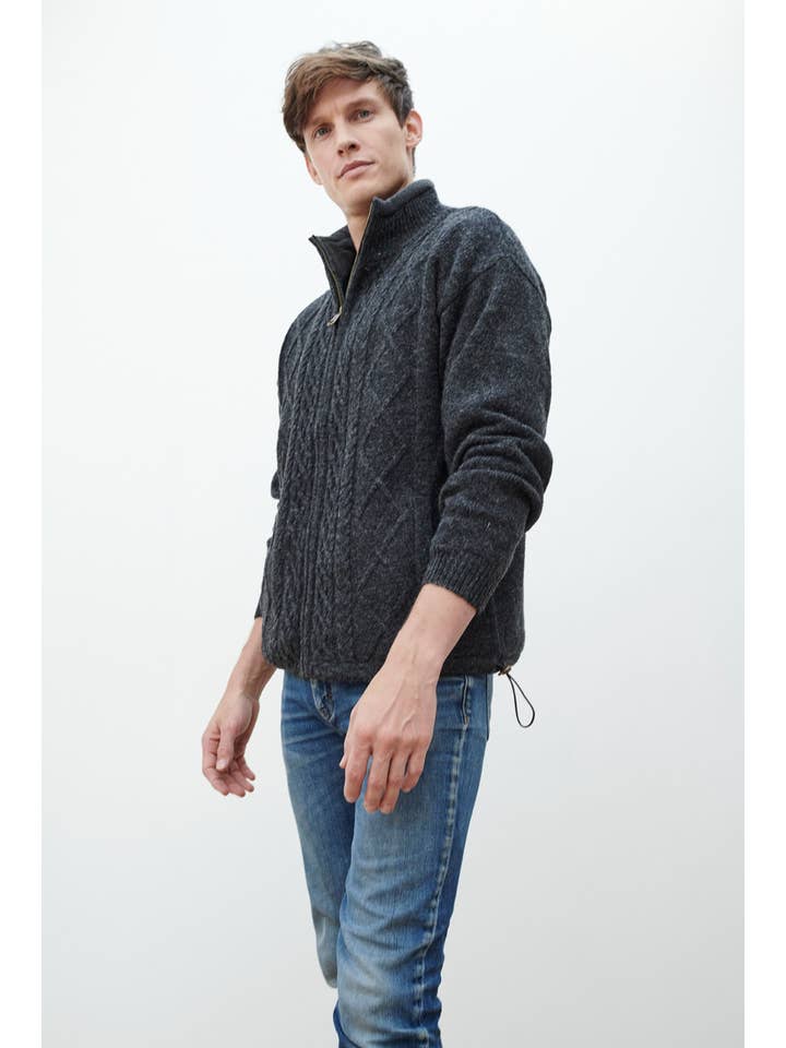 Aran Woollen Mills – wholesale Kofta - Herr – Farmleigh Fodrad Ull Herr Cardigan - Grå