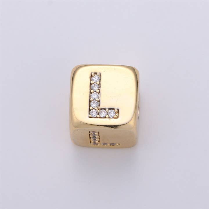 Aim Eternal - Wholesale Individual Charm/Pendant - 9x9mm Gold Initial Letter Beads, Alphabet Beads, Initial Beads, Alphabet Blocks Micro Pave Initial Block Charm for Bracelet Necklace Supply11