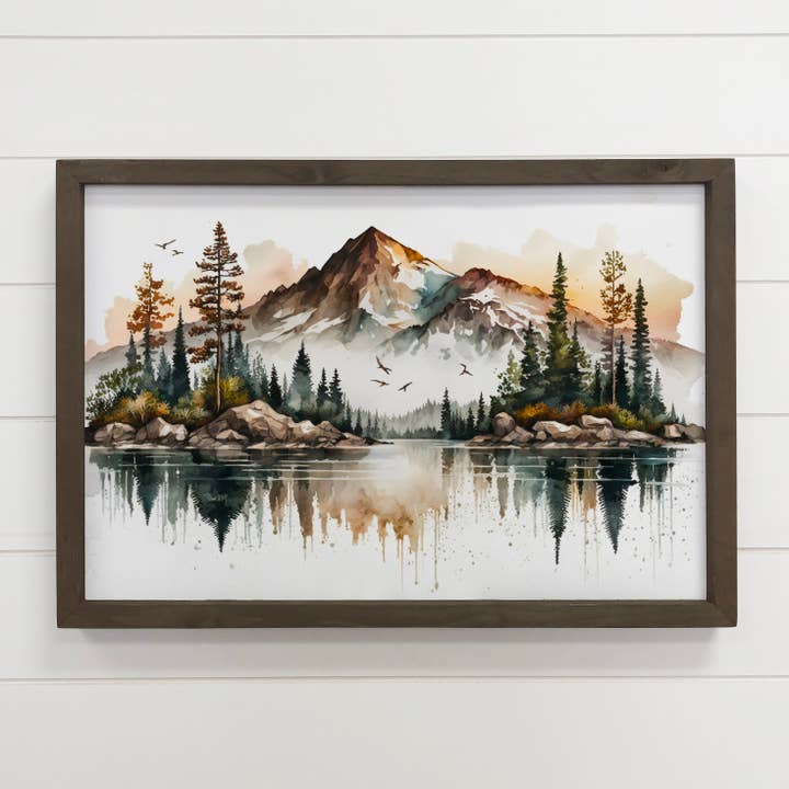 Hangout Home - Wholesale Art Print - Mountainscape Reflection - Landscape Watercolor Canvas Art1