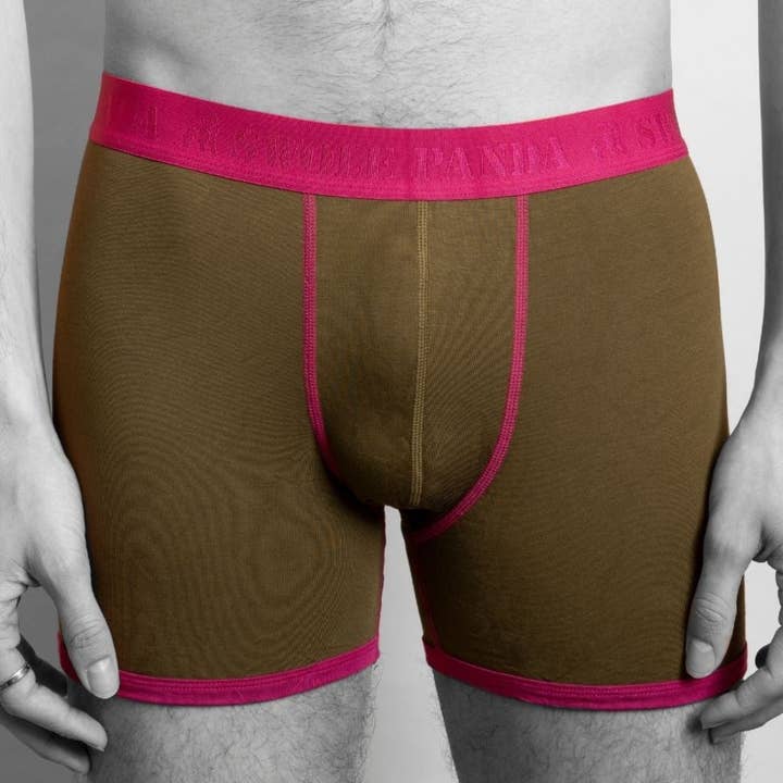 Bamboo Boxers - Khaki / Cerise Band for wholesale by Swole Panda
