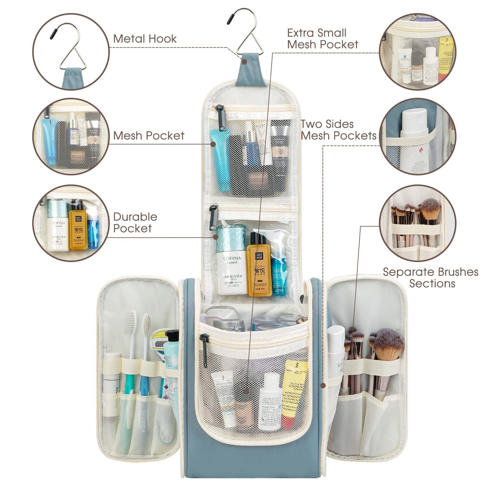 NARWEY INC - Wholesale Toiletry Bag - Women's - Large Hanging Toiletry Bag With Hook Cosmetics Organizer121
