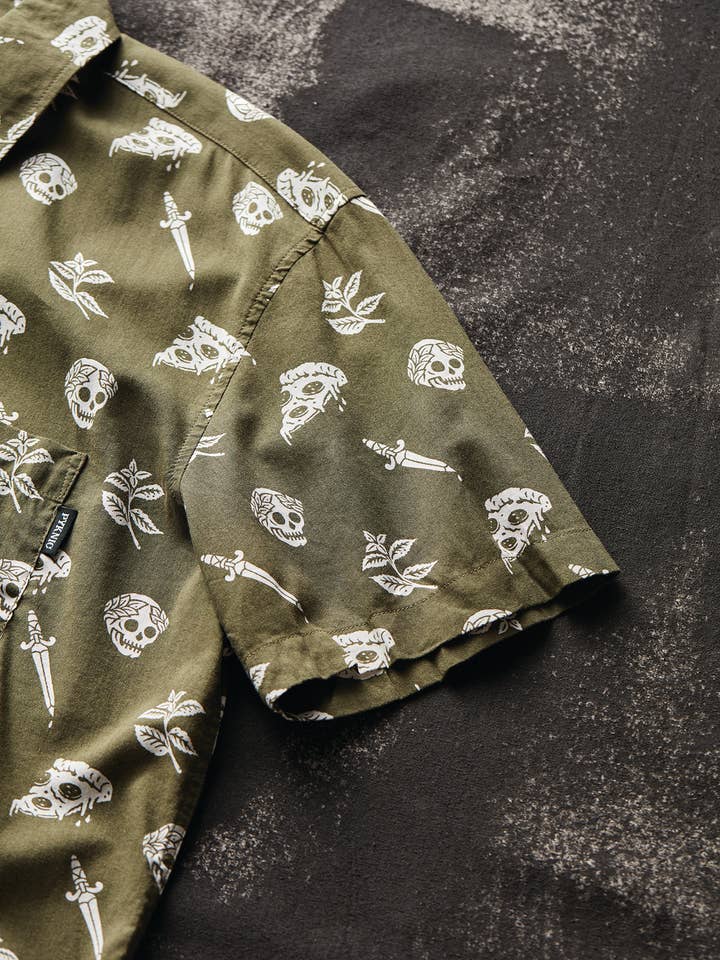 Pyknic - Wholesale Button Down Shirt - Unisex - Pizza Slayer Tattoo Flash Mens Womens Casual Button Up Shirt11