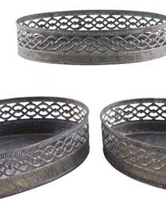 Set of 3 11-13"L METAL FILIGREE OVAL TRAY OXIDIZED COPPER for wholesale by Waterman's Loft Inc.