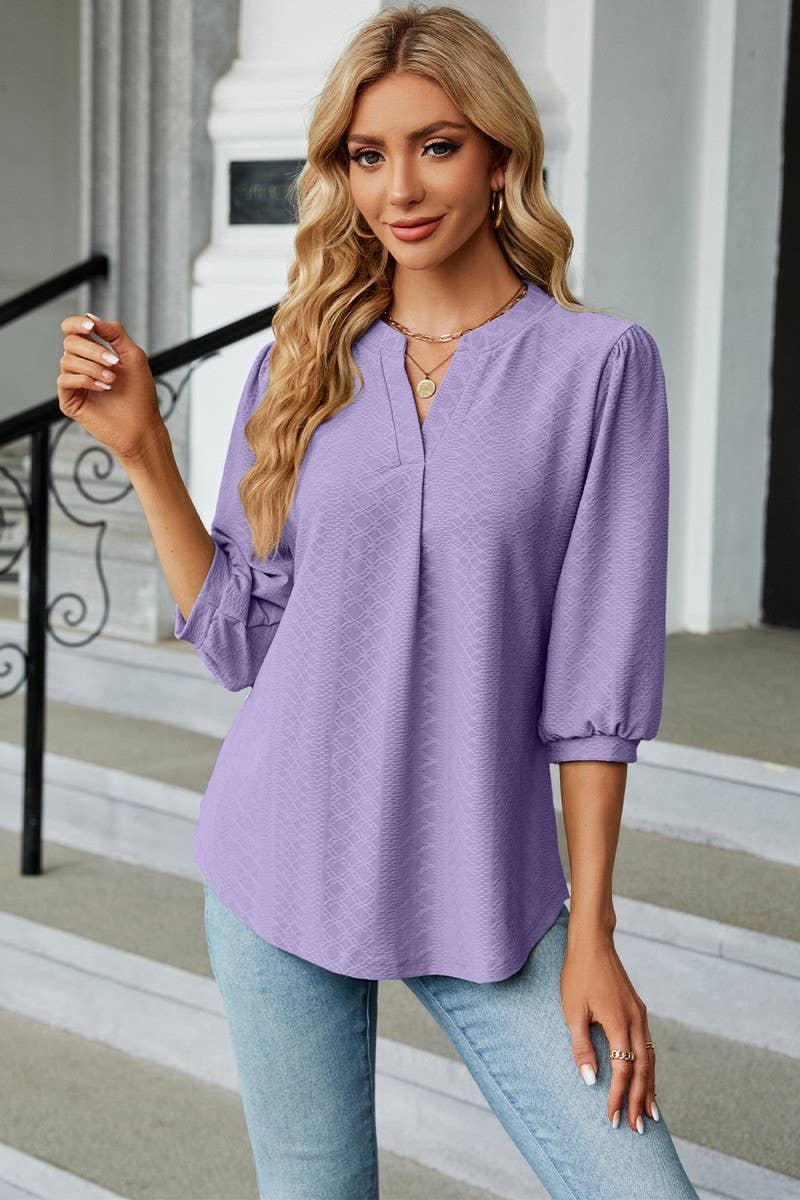 Lily Clothing - Vente Chemisier – femme - CWTSTL0358_BLOUSE CÔTELÉE À MANCHES 3/4 POUR FEMME4