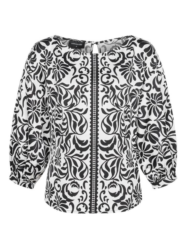 Blusa blanco y negro con ornamentos para venta al por mayor de Marianna Déri GmbH