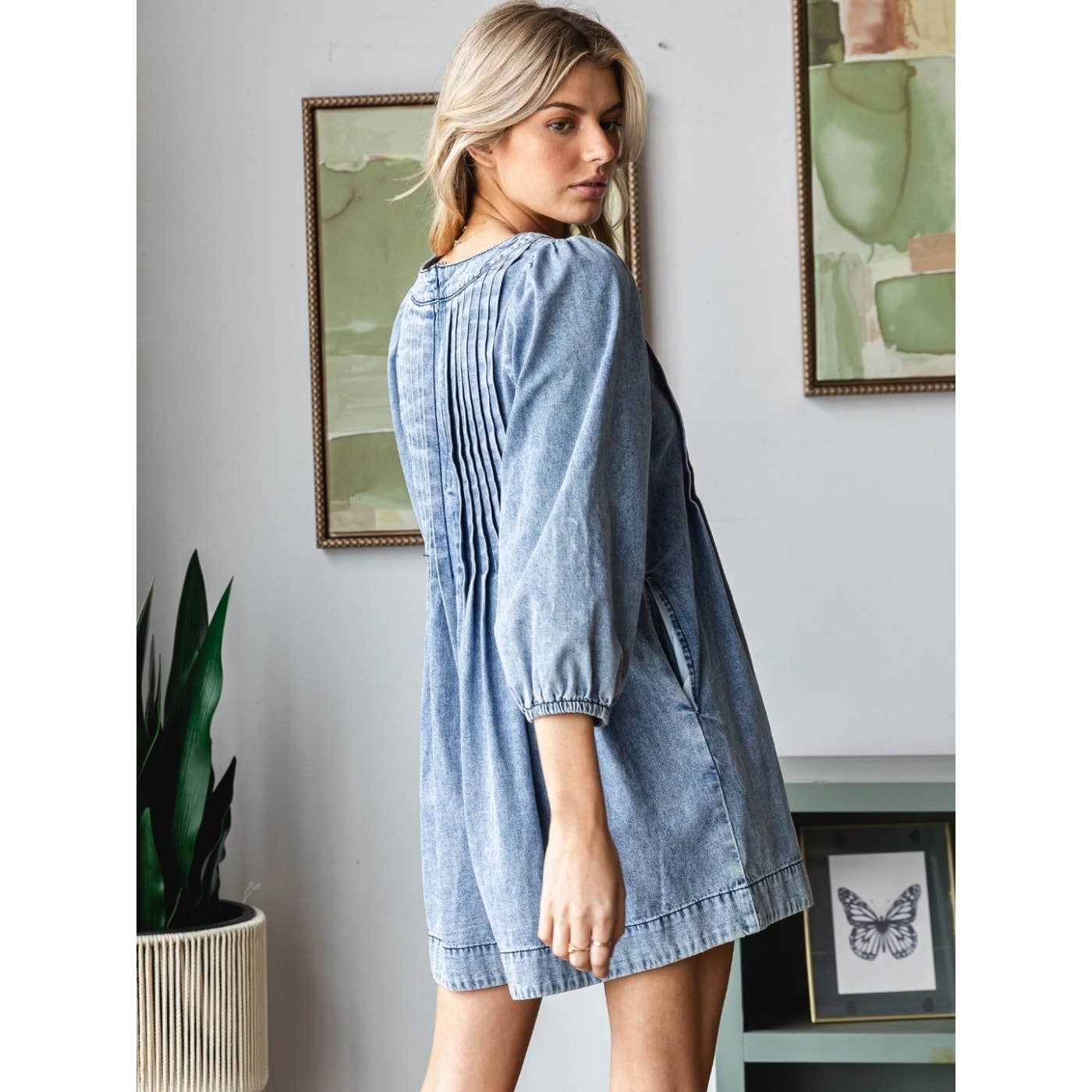 Veveret - Wholesale Romper - Women's - V-neck Puff Sleeve Denim Romper13