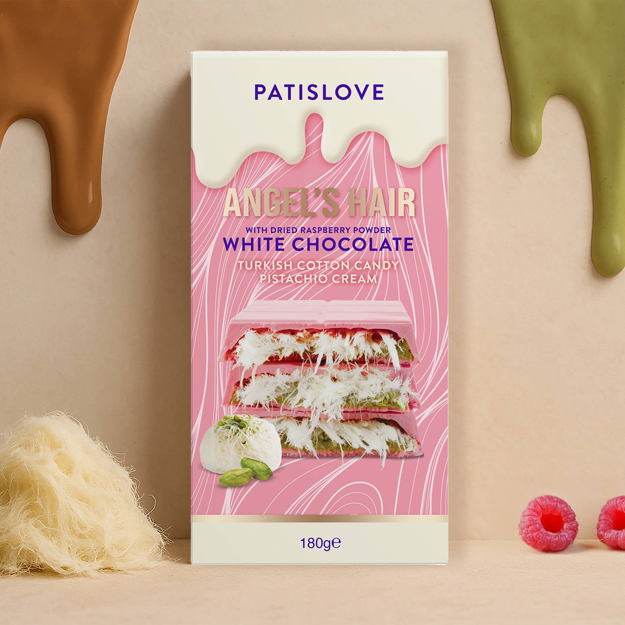 Patislove - Wholesale Chocoladereep - Angel’s Hair witte chocolade met gedroogd frambozenpoeder, 180 g6