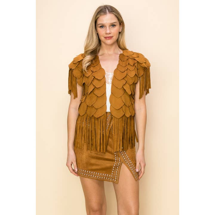 COLETE FRANJA CORTADO PENAS EM CAMURÇA por atacado de VOCAL