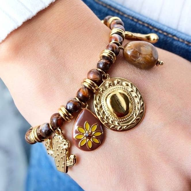 Bracciale perle resina ciondoli cowboy acciaio inossidabile per la vendita all'ingrosso da parte di Oclys