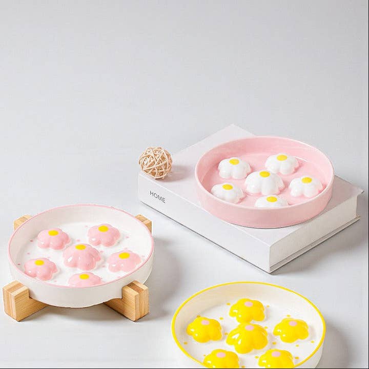 Ceramic Pet Slow Feeder Bowl with Raised Flower Design for wholesale by SnowBall (We Cover Import Duty to USA)