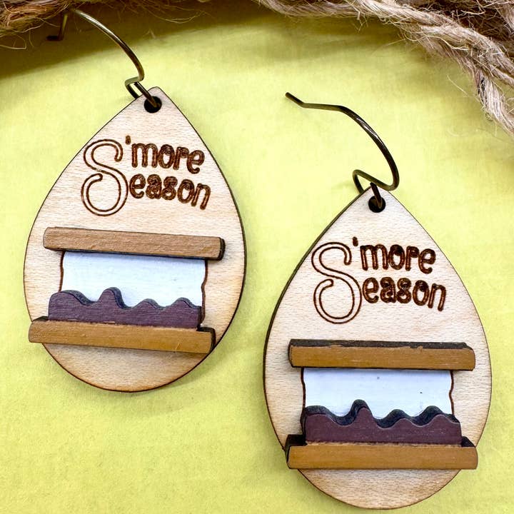 S’more Season Handmade Wood Earrings for wholesale by The Poppy Peach, LLC.