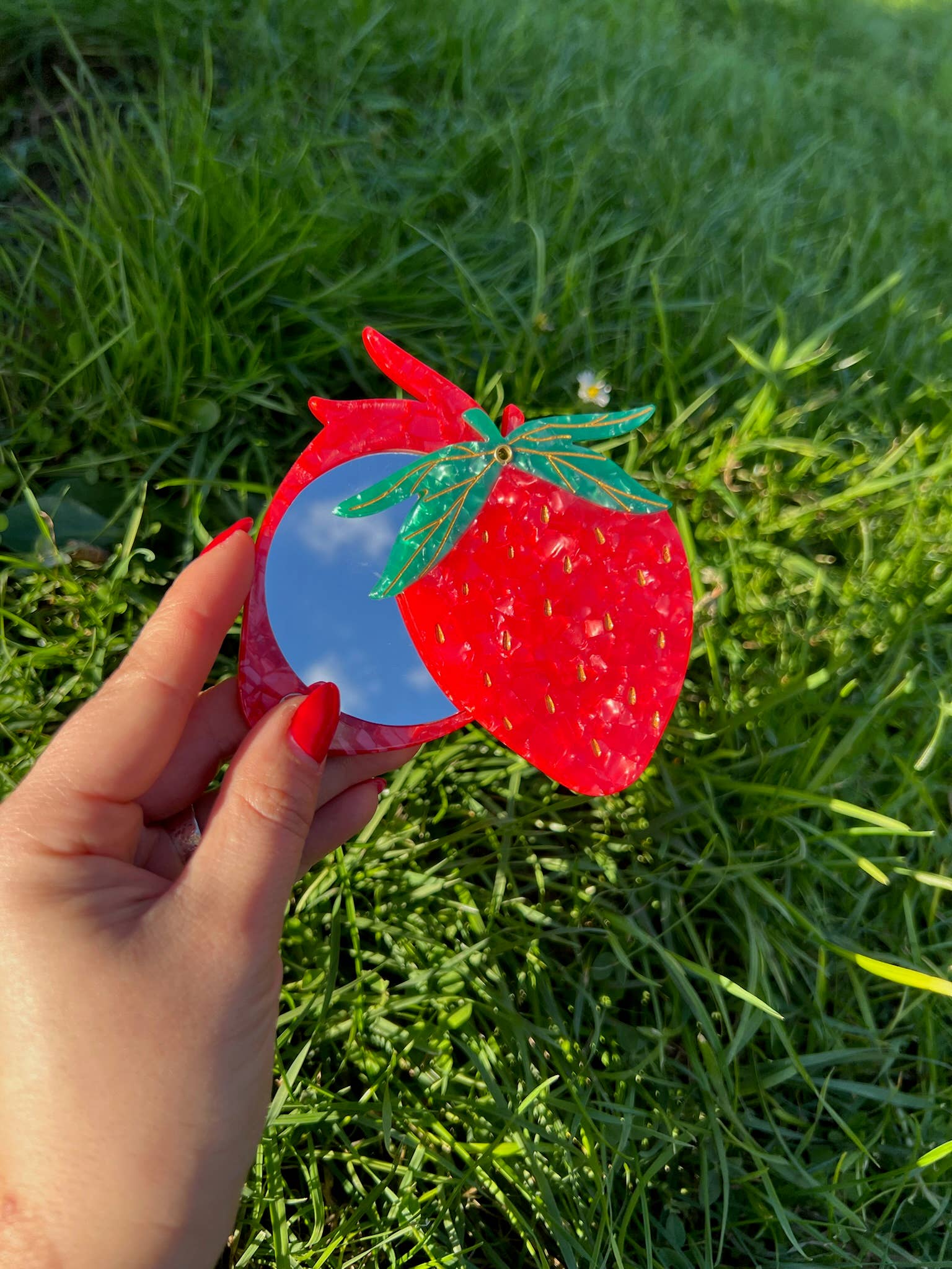 Solar Eclipse – wholesale Compact mirror – Hand-painted Strawberry Compact Mirror | Eco-Friendly1