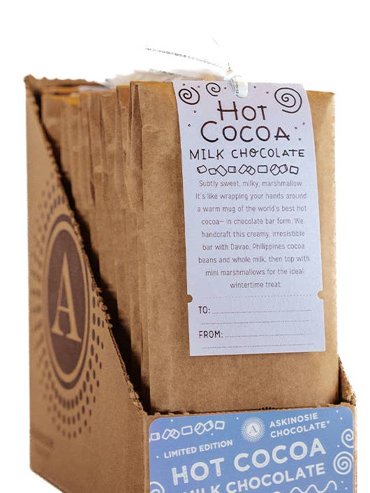 Hot Cocoa Milk Chocolate Bar (POP of 15) for wholesale by Askinosie Chocolate