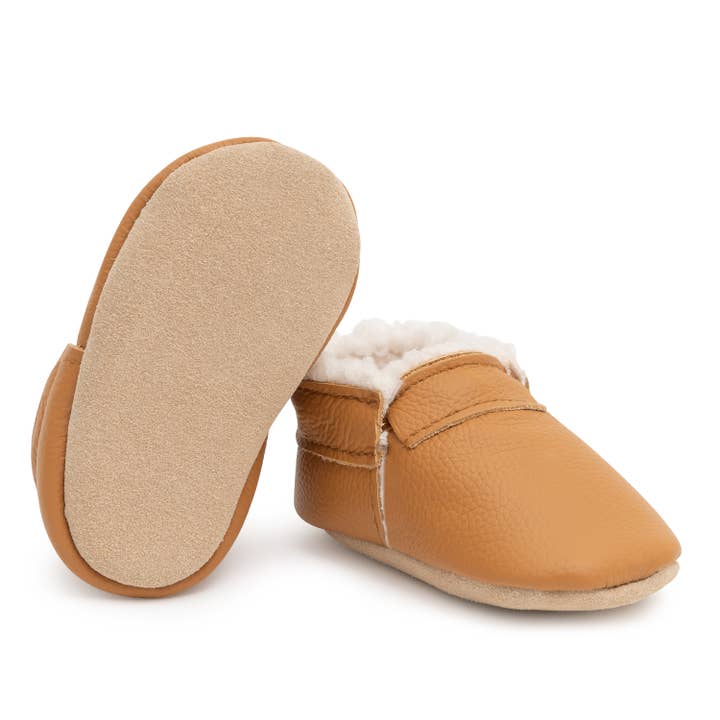 BirdRock Baby - Wholesale Booties - Baby - Fringeless Sherpa Baby Moccasins - Baby Shoes (Gingersnap)