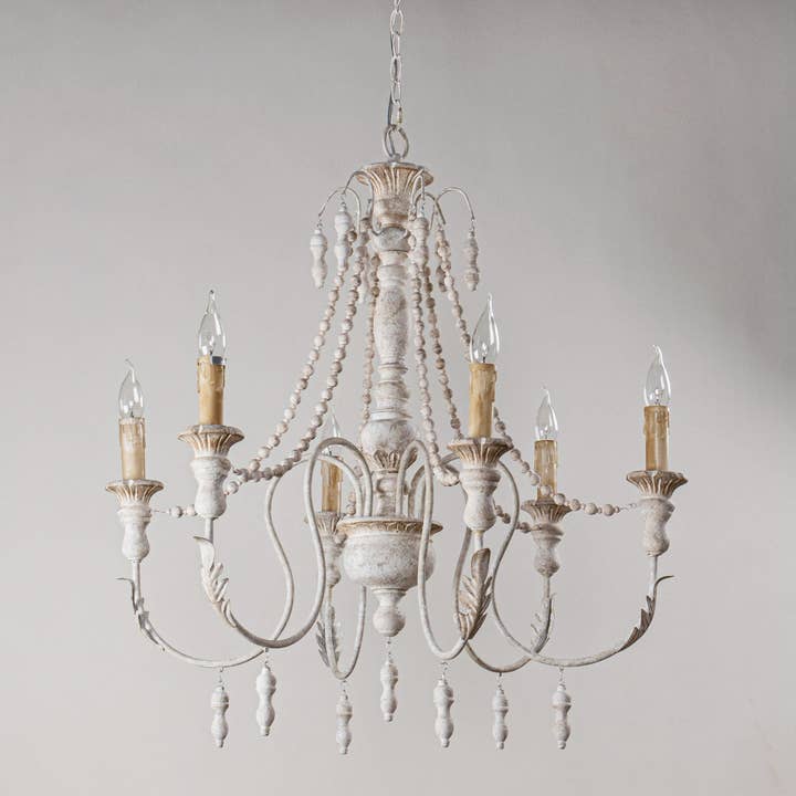 Brio Lighting - Wholesale Chandelier/Hanging Light - Lusteria Traditional Handmade 6-Light Wood White Chandelier7