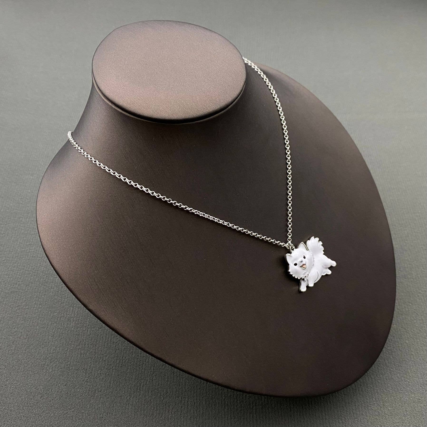 Mio Queena - Wholesale Pendant/Charm Necklace - Enamel White Dog Pomeranian Charm Necklace1