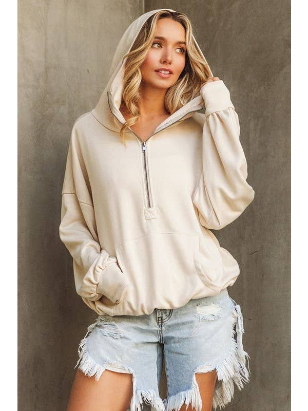 Vanilla Monkey - Vente Sweat à capuche – femme - Pull à capuche léger en tissu éponge à demi-fermeture éclair5