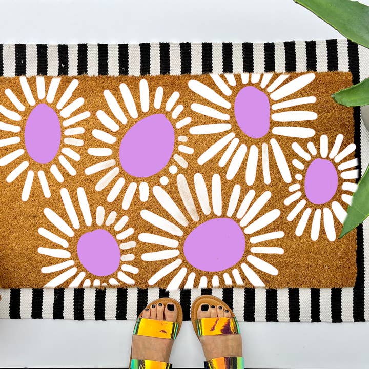 Daisy Coir Doormat, Size 18x30, Spring Floral Welcome mat for wholesale by Cindy Hughes Design
